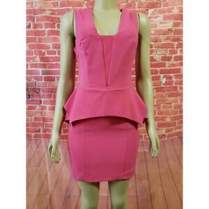 Bebe Size 6 Pink Sleeveless Peplum Carlyle Women's Mini Dress NEW (B6)
